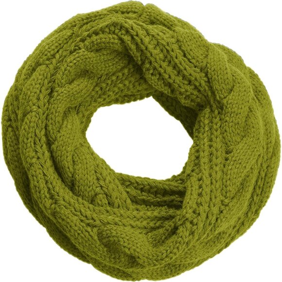 Women's Twist Greenery Olive Thick Ribbed Knit Winter Infinity Circle Loop Scarf